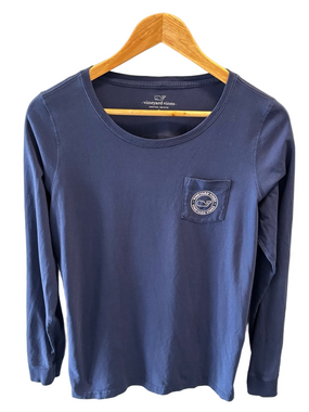 Vineyard Vines Navy Long Sleeve Crewneck Pocket Tee Women’s S Preppy Whale Logo